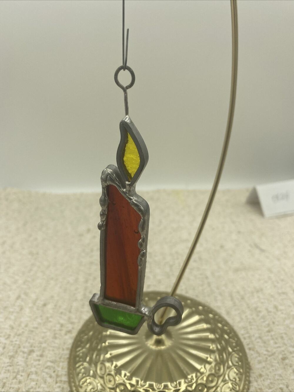Vintage Stained Glass Suncatcher CANDLESTICK HOLIDAY 5”